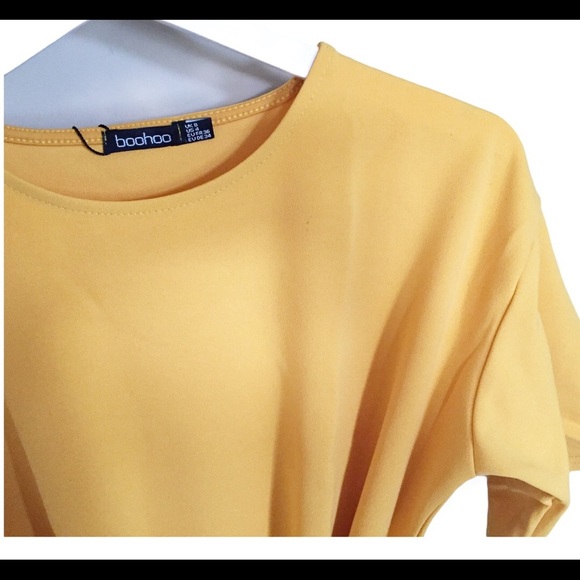 NWT BOOHOO Structured Tie Waist Dress With Scoop Neck Mustard Yellow Size 4 - Picture 10 of 12